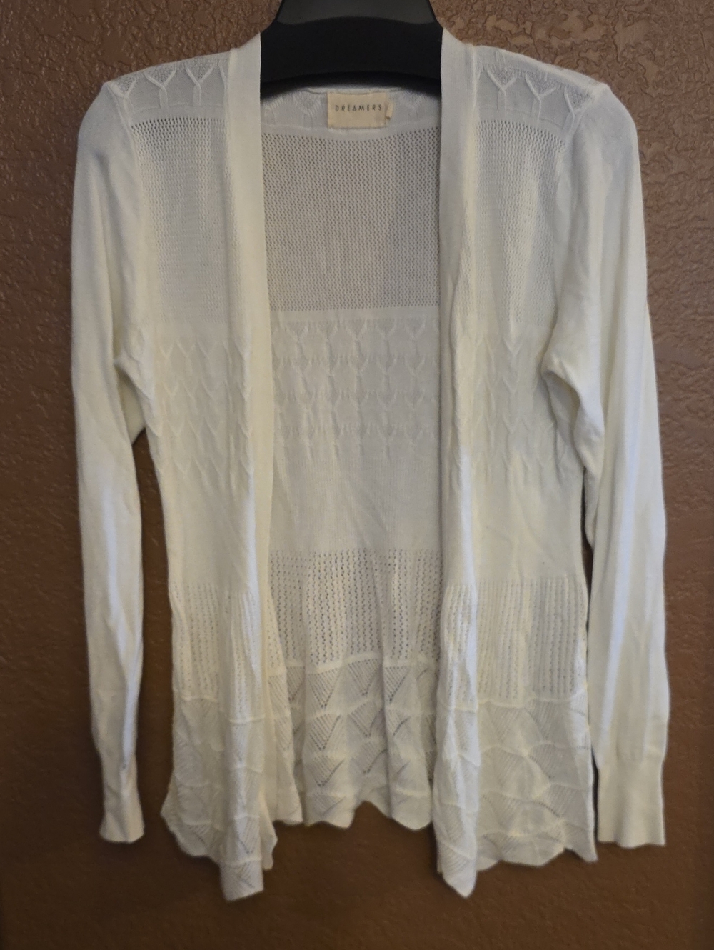 Dreamers White Cream Open-Front Knit Cardigan
